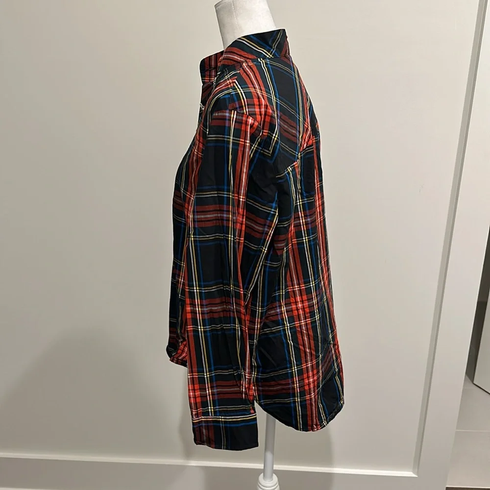 J. Crew Black Red Plaid Button Pullover Top